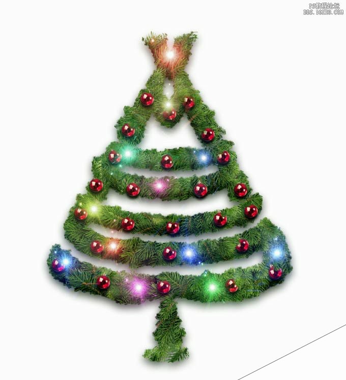 Photoshop制作挂满彩灯的漂亮圣诞树