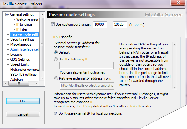 FileZilla Server配置被动传输模式
