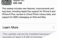 iOS8.1固件占用内存较大 升级iOS8.1的存储空间要求阻碍iOS7用户升级