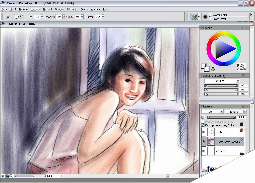 painter water color（水彩）绘制朦胧女孩 来客网 painter教程