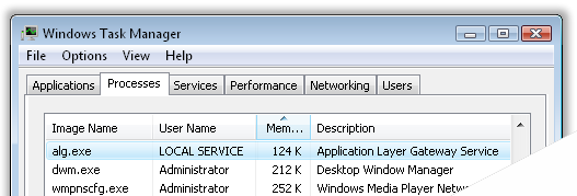 Windows Vista任务管理器中的alg.exe
