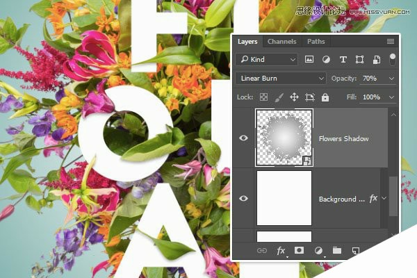 Photoshop制作鲜花装饰有层次感的立体艺术字教程