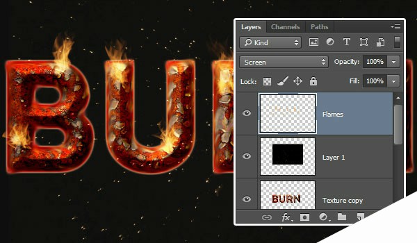 Photoshop制作炫酷逼真的燃烧火焰艺术字体教程