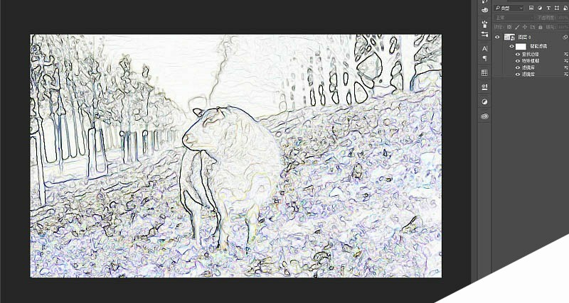 ps利用滤镜快速把外景动物羊的照片转成水彩画效果教程