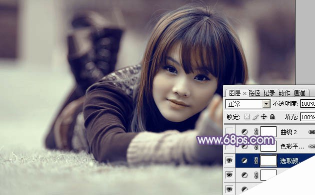 Photoshop为冬季美女增加淡淡的韩系紫蓝色