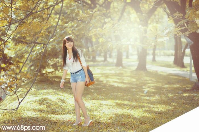 Photoshop为大树下的美女调制出唯美的秋季淡褐色