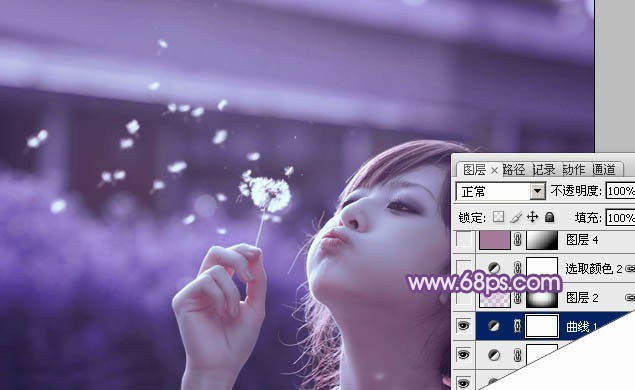 photoshop利用通道替换将外景美女调制出唯美的淡紫色