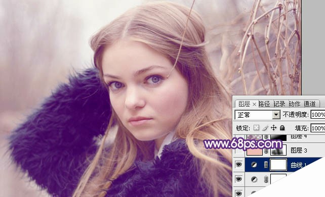 Photoshop为外景人物图片增加朦胧的淡紫色