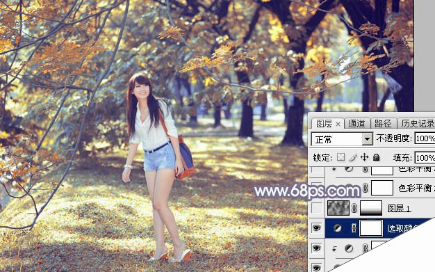 Photoshop为树林美女图片调制出秋季唯美阳光色