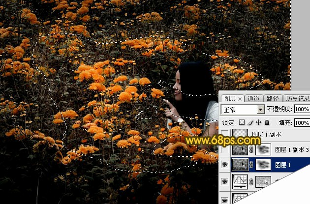 Photoshop为野花中的美女调制出高对比的晨曦暖色调