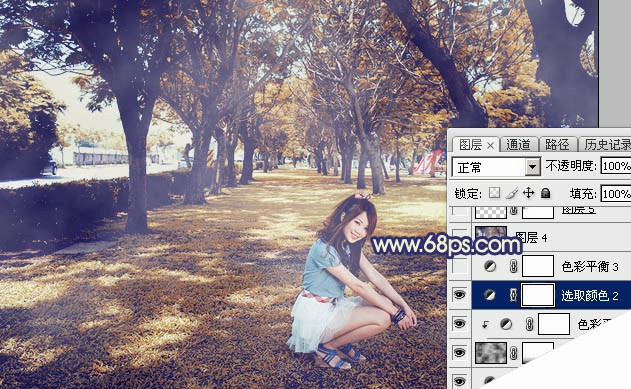 Photoshop将树荫下的美女调制出秋季阳光色效果