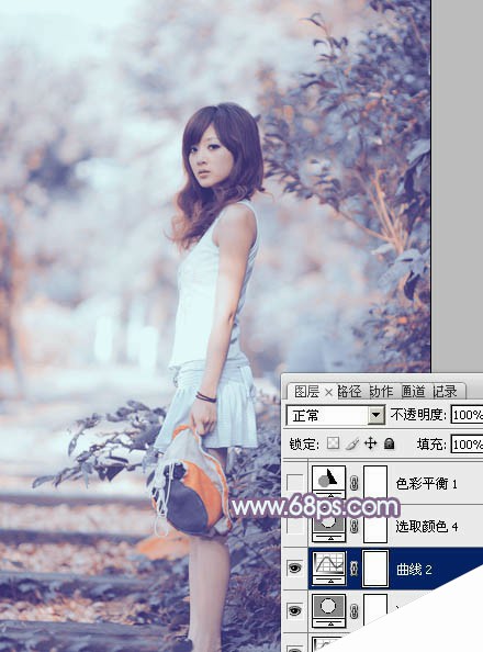 photoshop利用通道替换工具将外景人物图片制作出淡美的蓝紫色