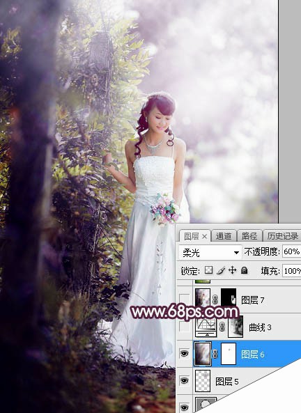 Photoshop将树林婚片打造唯美的淡紫色特效