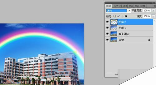 ps怎样给景物图片添加淡淡的的彩虹效果?
