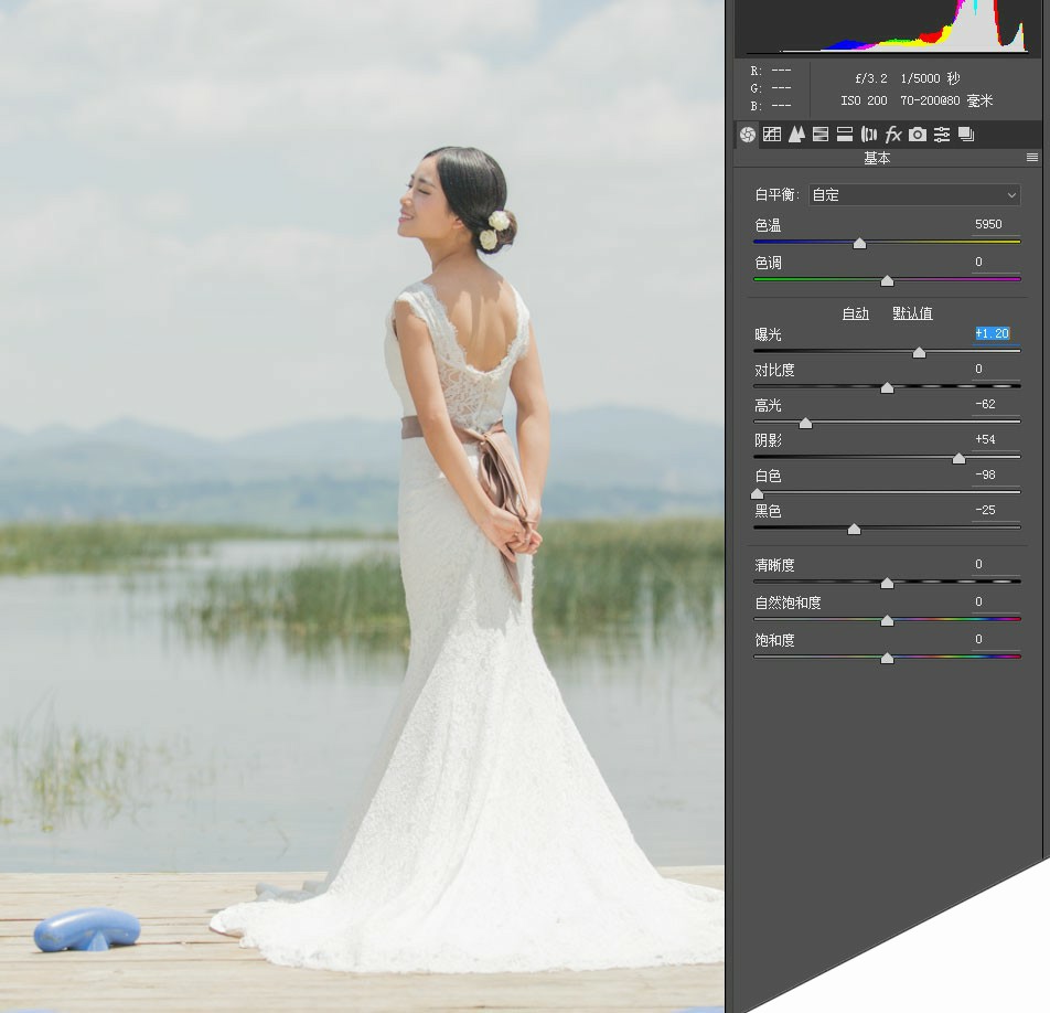 Photoshop怎么给外景婚纱照调出蓝色小清新艺术效果？