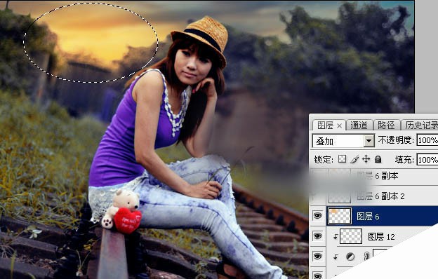 Photoshop为铁轨上的人物加上昏暗的暖色晨曦效果教程