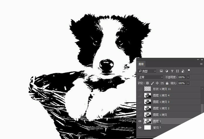 photoshop快速制作黑白版画效果的个性狗狗图片教程