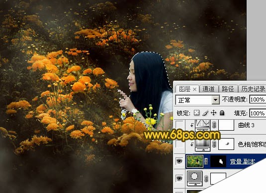 Photoshop为野花中的美女调制出高对比的晨曦暖色调
