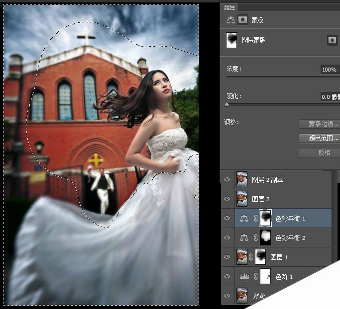 Photoshop为建筑婚片磨皮打造大气的暗冷色复古效果