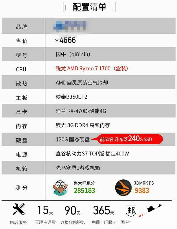 4666元AMD R7-1700/RX470D网购主机电脑配置清单推荐及点评